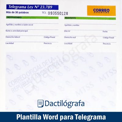 Plantilla Word de Telegrama, más de 30 palabras
