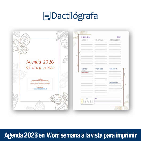 Agenda Word 2026 editable semana a la vista 2