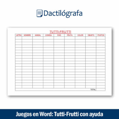 Juego en Word: Tutti-Frutti editable imprimible